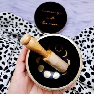 Goddess Provisions Singing Bowl Set with Moon Phase Black and Gold Kit Gift Box